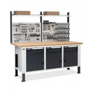 Banco con 3 armadi con 1 cassetto e porta e parete forata, MASTERBR2012