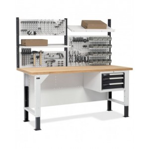 Banco da lavoro con armadio a 3 cassetti e parete forata portautensili, MASTERBR2013