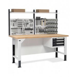 Banco da lavoro con armadio a 3 cassetti e parete forata portautensili, MASTERBR2013