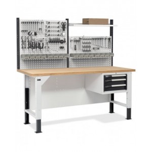 Banco da lavoro con armadio a 3 cassetti e parete forata portautensili, MASTERBR2013