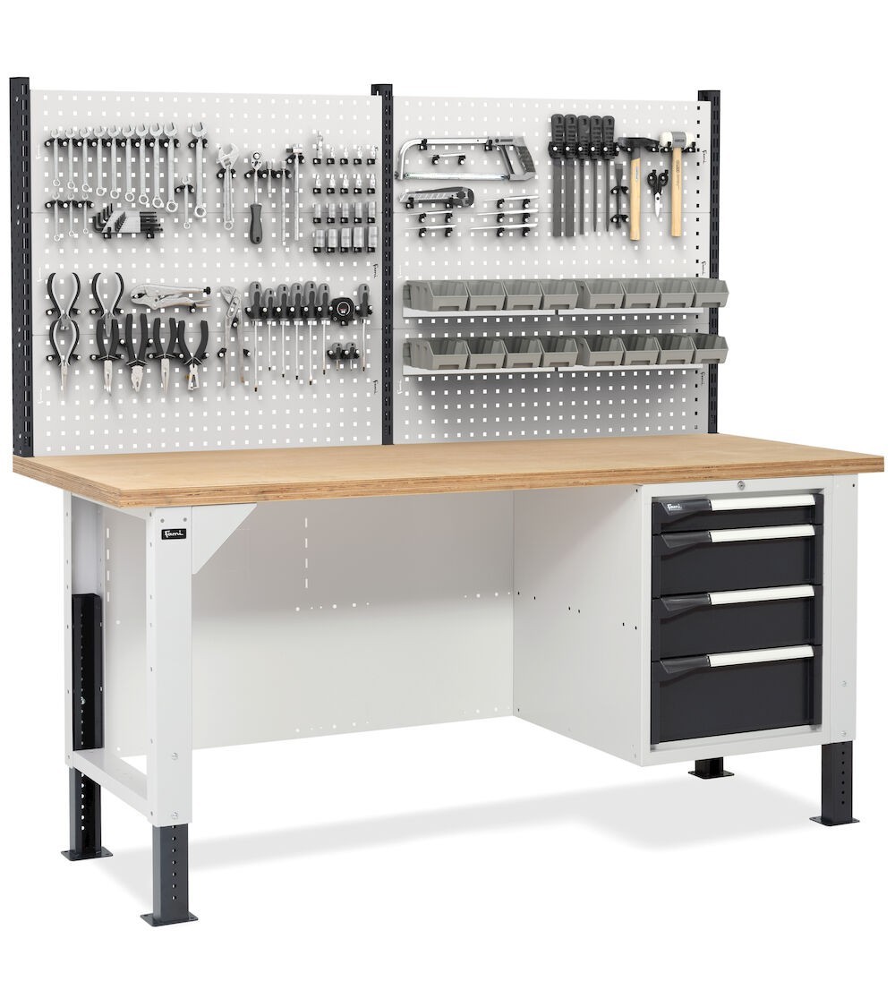 Banco con armadio a 4 cassetti e parete forata, MASTERBR2014