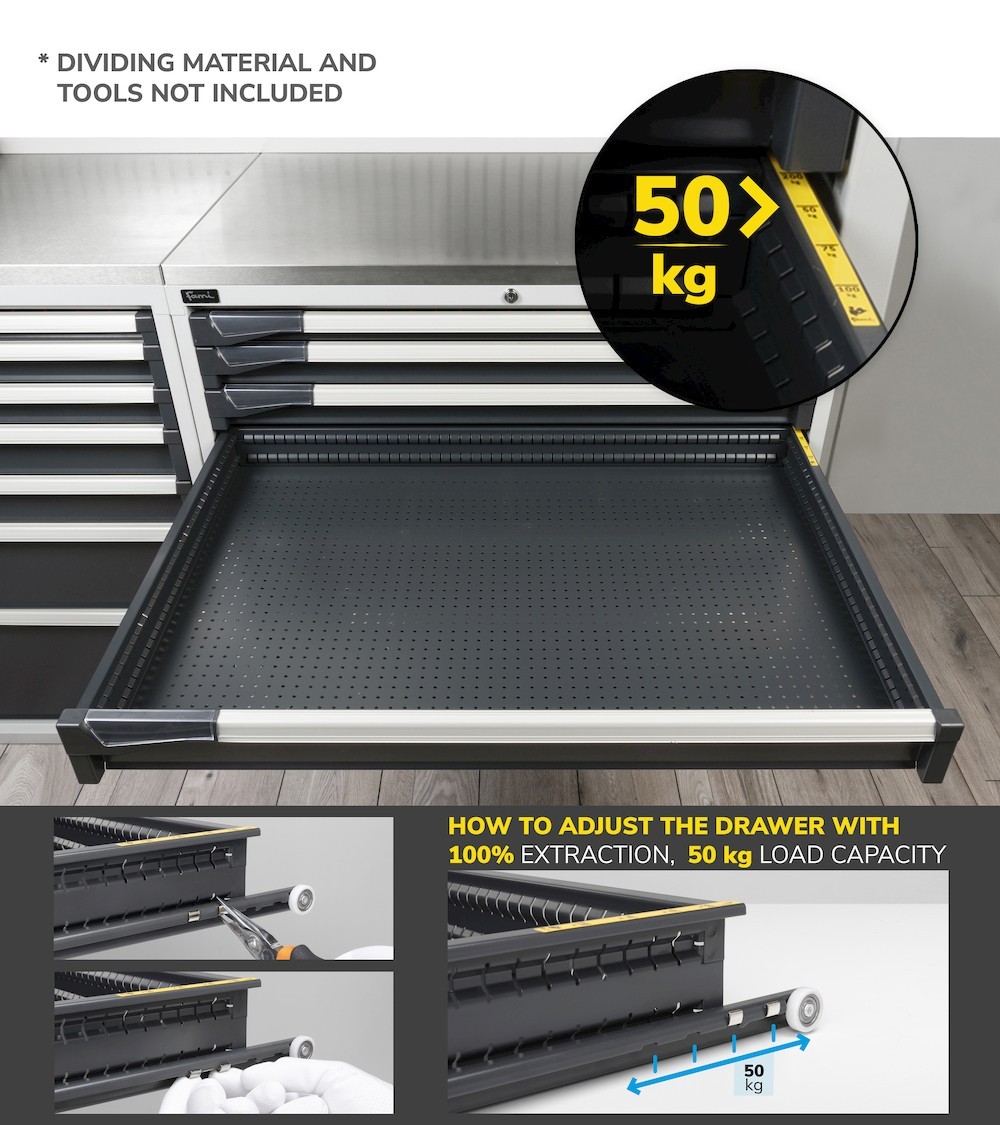 Cassettiera da lavoro, 7 cassetti, L1020 x P726 x H1000 mm