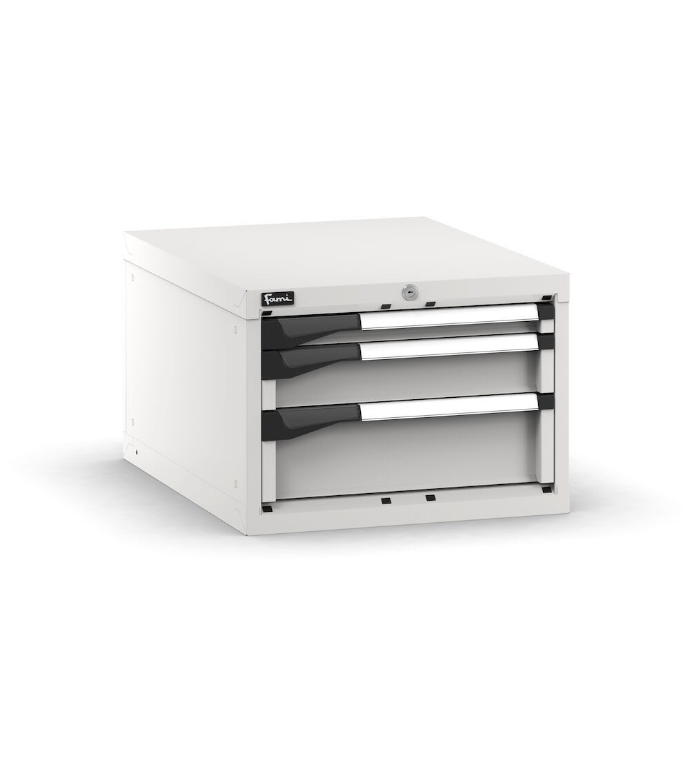Blocco cassettiera da banco, 3 cassetti 1x50 1x100 1x150, L561 x P726 x H400 mm