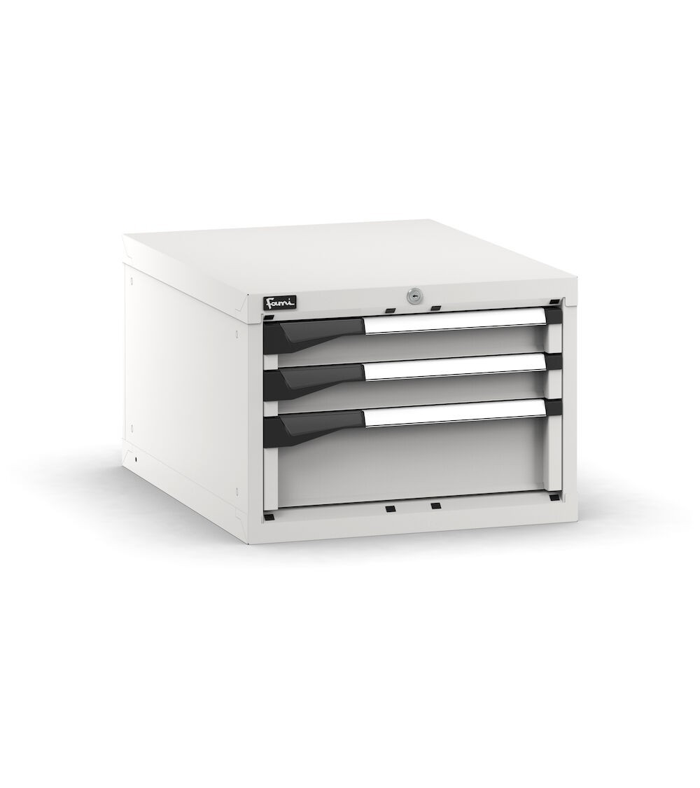 Blocco cassettiera da banco, 3 cassetti 2x75 1x150, L561 x P726 x H400 mm