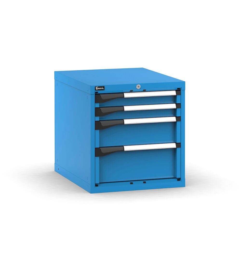 Blocco cassettiera da banco, 4 cassetti 2x75 1x150 1x200, L561 x P726 x H600 mm