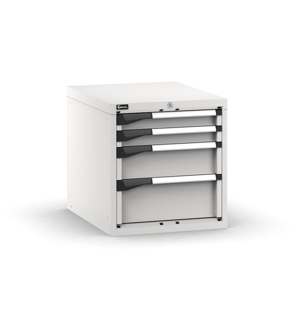 Blocco cassettiera da banco, 4 cassetti 2x75 1x150 1x200, L561 x P726 x H600 mm