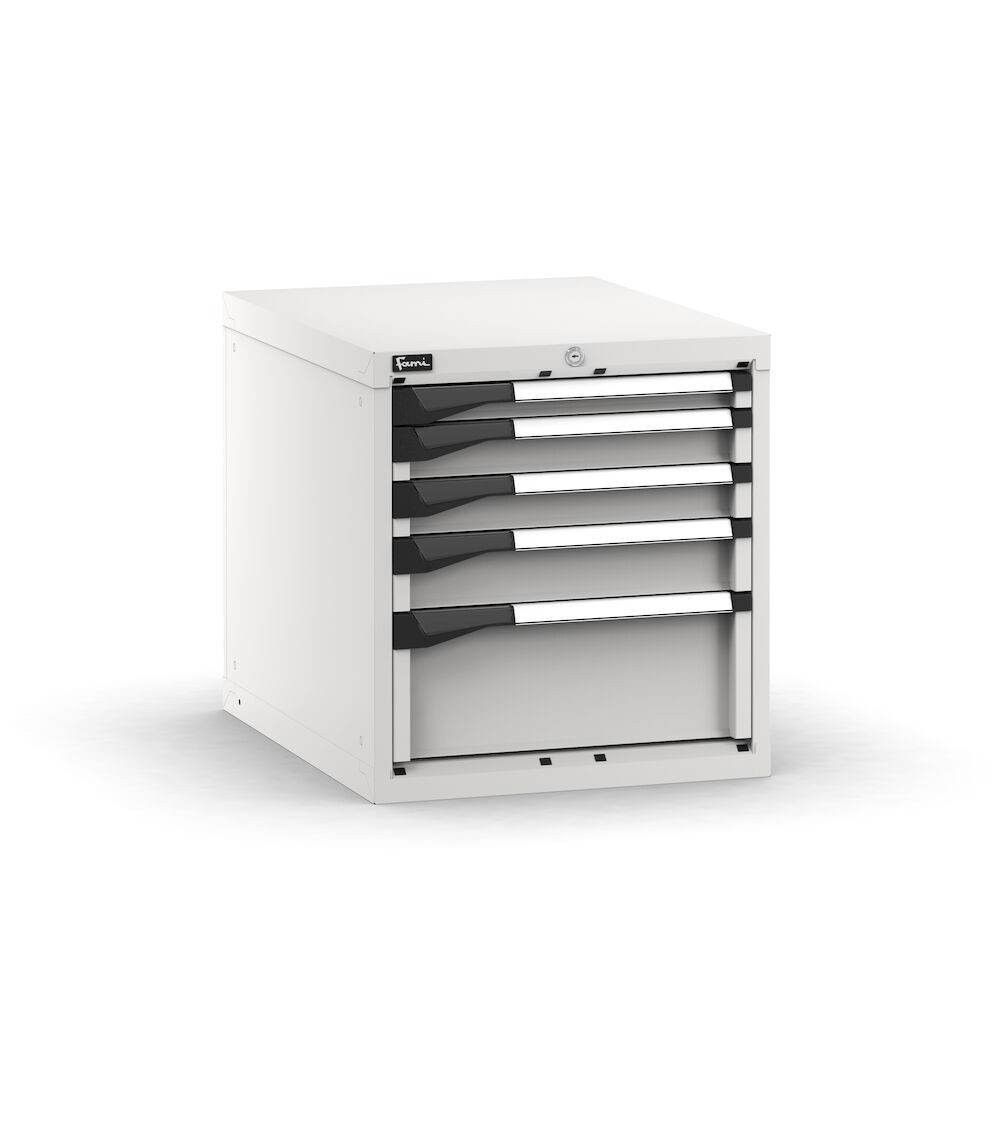 Blocco cassettiera da banco, 5 cassetti  1x50 2x75 1x100 1x200, L561 x P726 x H600 mm
