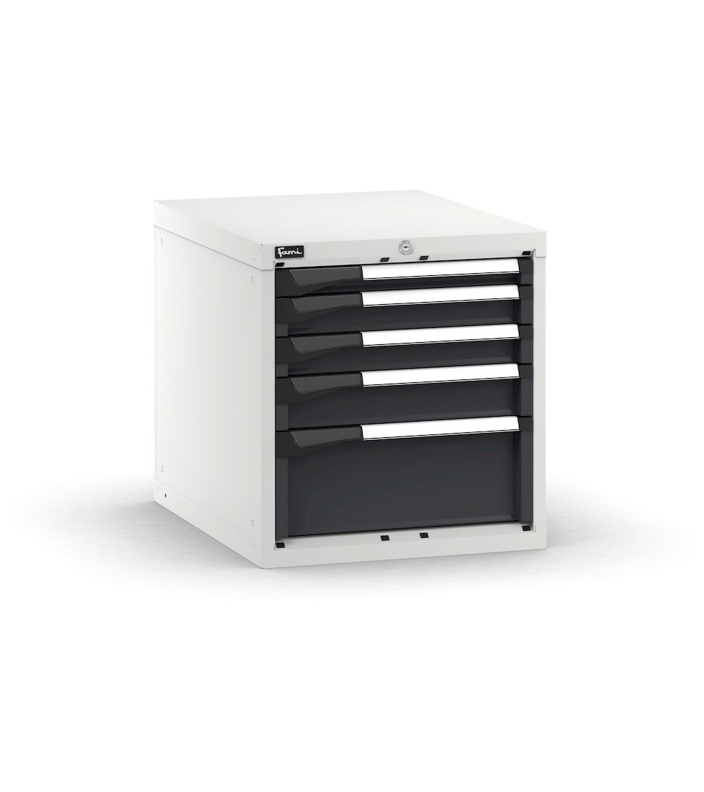 Blocco cassettiera da banco, 5 cassetti  1x50 2x75 1x100 1x200, L561 x P726 x H600 mm