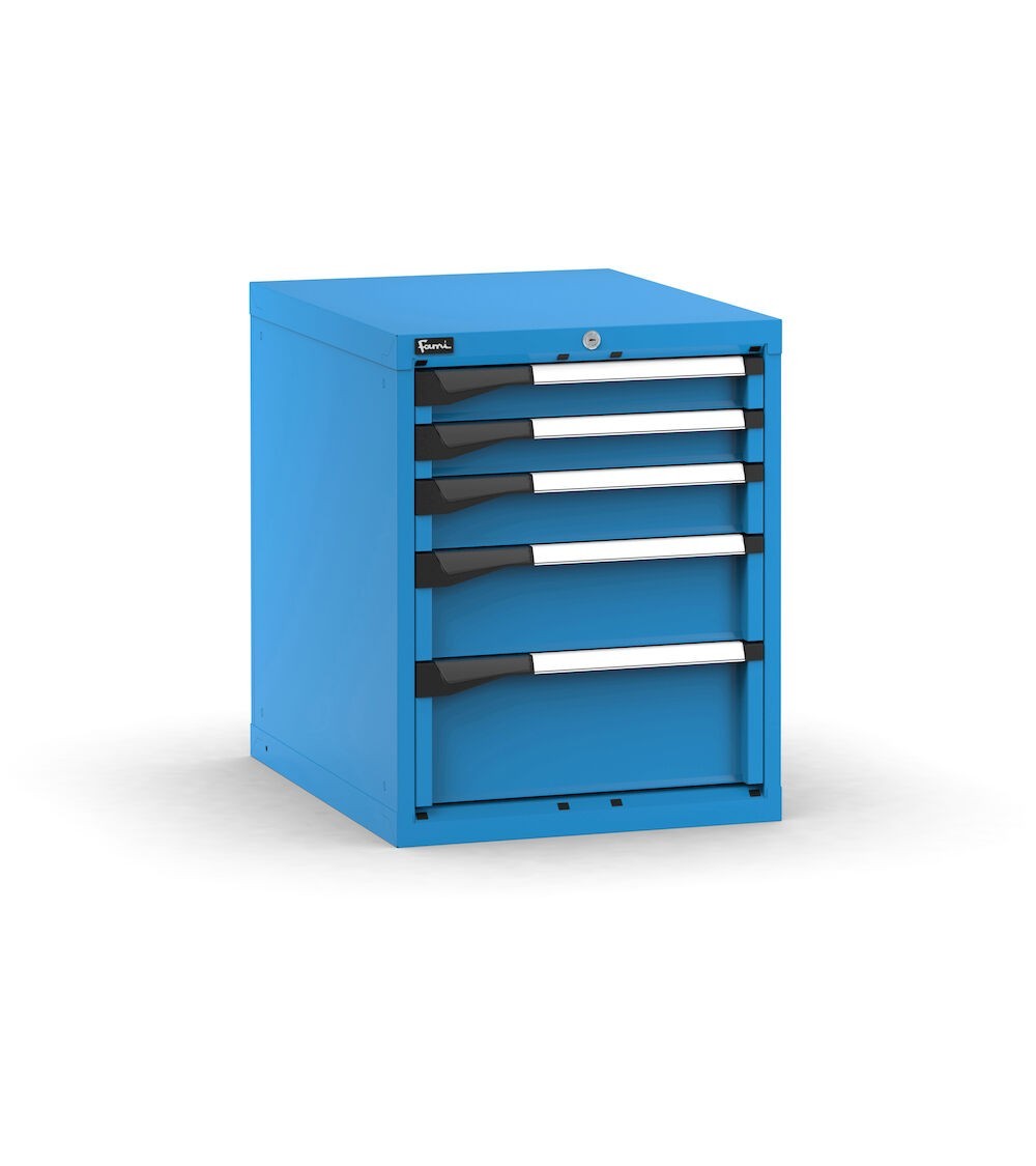 Blocco cassettiera da banco, 5 cassetti  2x75 1x100 1x150 1x200, L561 x P726 x H700 mm