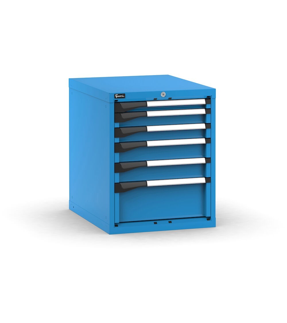 Blocco cassettiera da banco, 6 cassetti 1x50 2x75 2x100 1x200, L561 x P726 x H700 mm