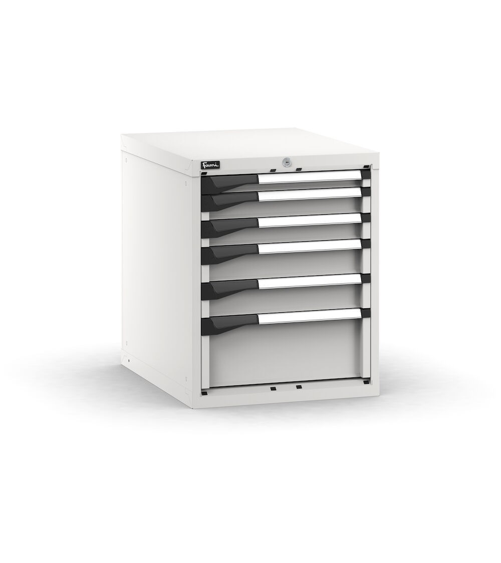 Blocco cassettiera da banco, 6 cassetti 1x50 2x75 2x100 1x200, L561 x P726 x H700 mm