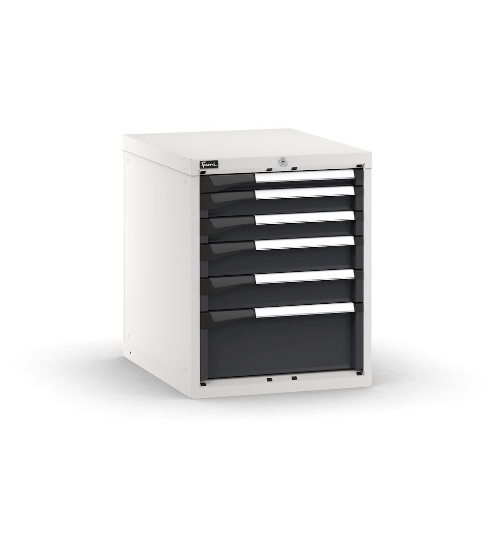 Blocco cassettiera da banco, 6 cassetti 1x50 2x75 2x100 1x200, L561 x P726 x H700 mm