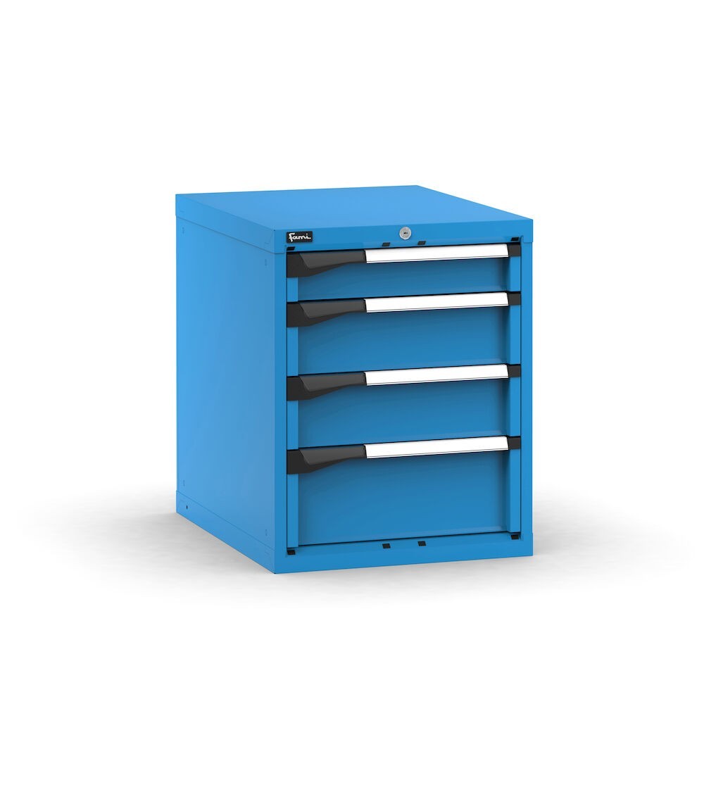 Blocco cassettiera da banco, 4 cassetti 1x100 2x150 1x200, L561 x P726 x H700 mm