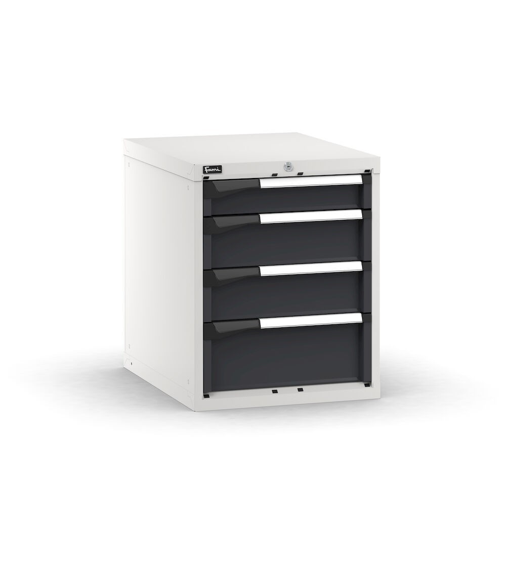 Blocco cassettiera da banco, 4 cassetti 1x100 2x150 1x200, L561 x P726 x H700 mm