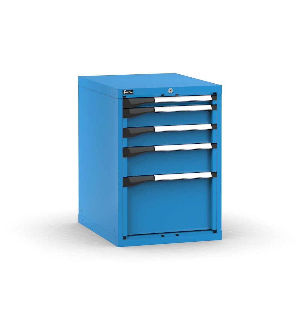 Blocco cassettiera da banco, 5 cassetti 1x50 2x100 1x150 1x300, L561 x P726 x H800 mm