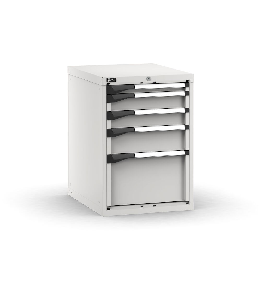 Blocco cassettiera da banco, 5 cassetti 1x50 2x100 1x150 1x300, L561 x P726 x H800 mm