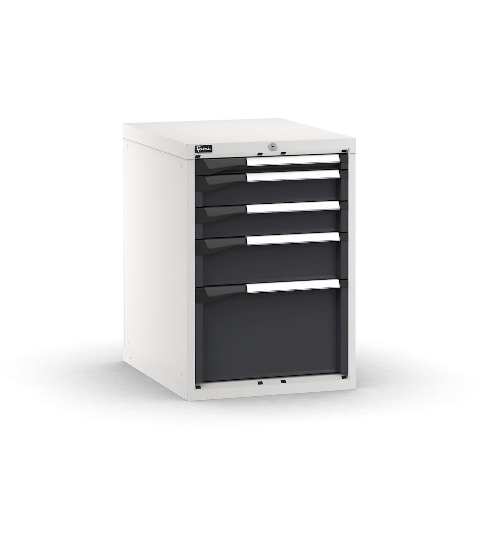 Blocco cassettiera da banco, 5 cassetti 1x50 2x100 1x150 1x300, L561 x P726 x H800 mm