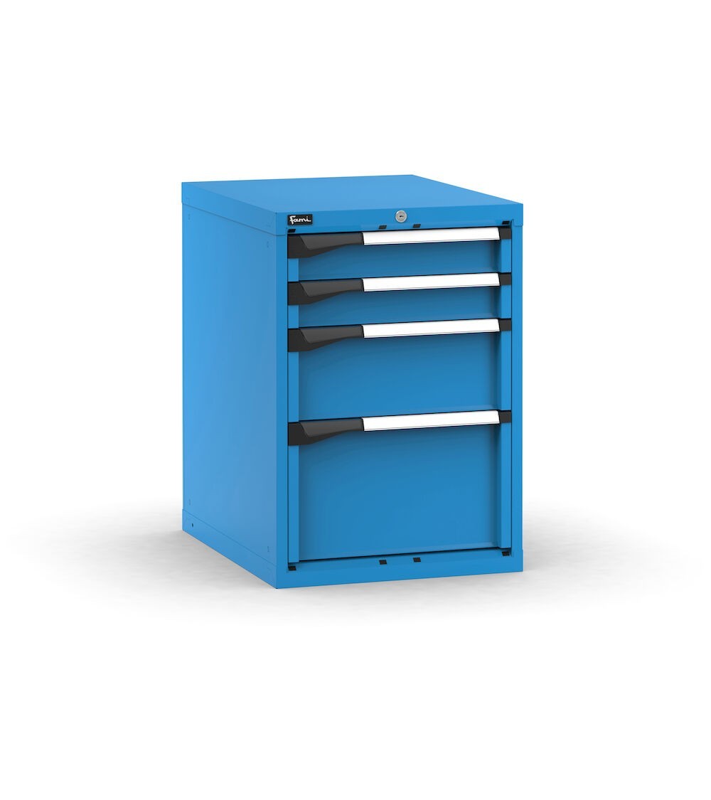 Blocco cassettiera da banco, 4 cassetti 2x100 1x200 1x300, L561 x P726 x H800 mm