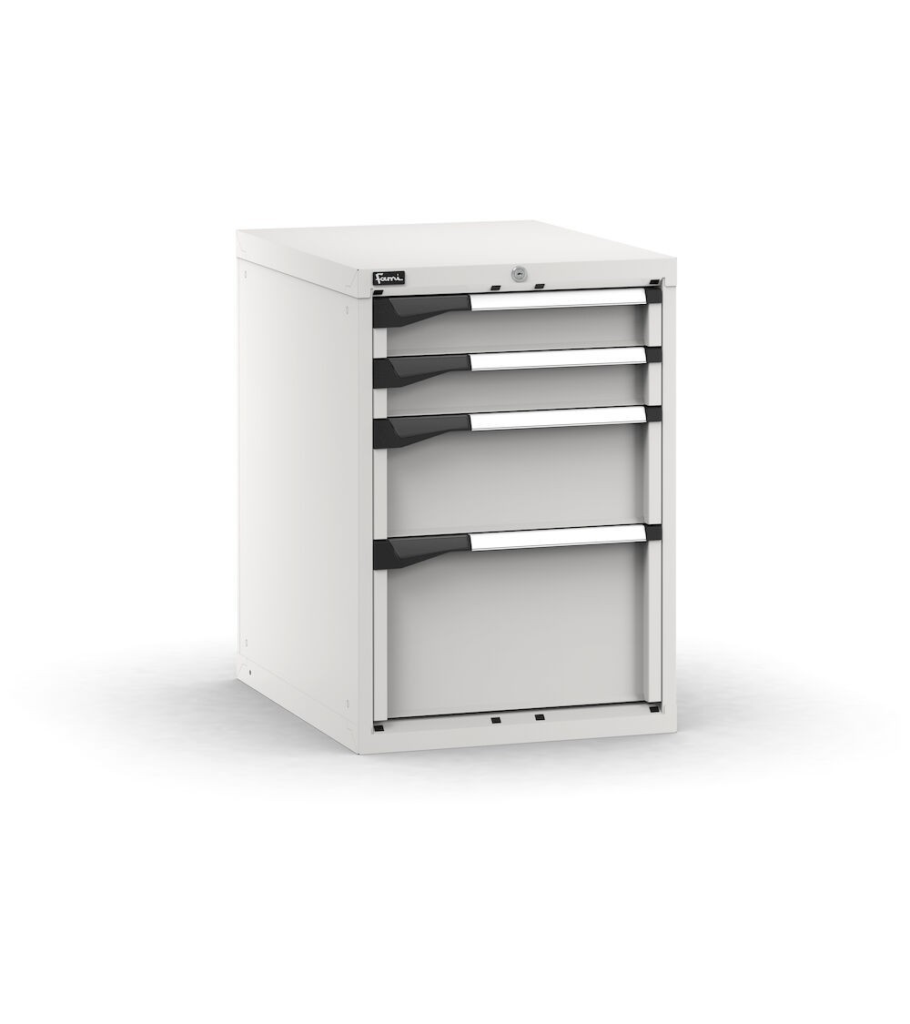 Blocco cassettiera da banco, 4 cassetti 2x100 1x200 1x300, L561 x P726 x H800 mm