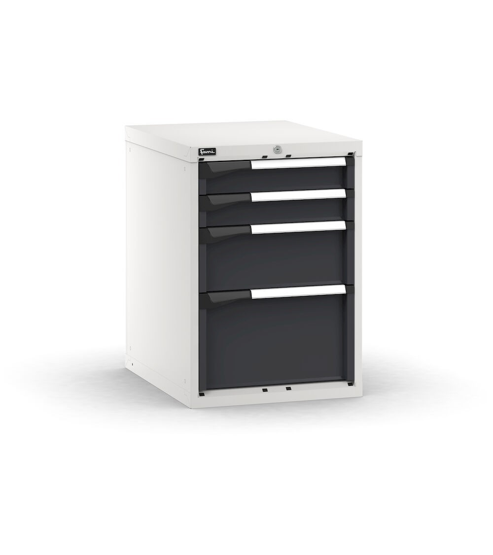 Blocco cassettiera da banco, 4 cassetti 2x100 1x200 1x300, L561 x P726 x H800 mm