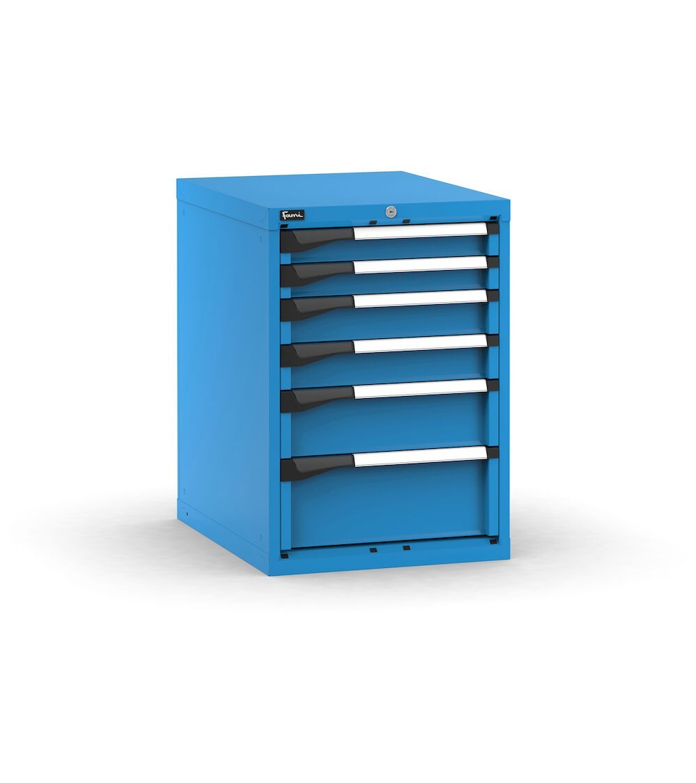 Blocco cassettiera da banco, 6 cassetti  2x75 2x100 1x150 1x200, L561 x P726 x H800 mm