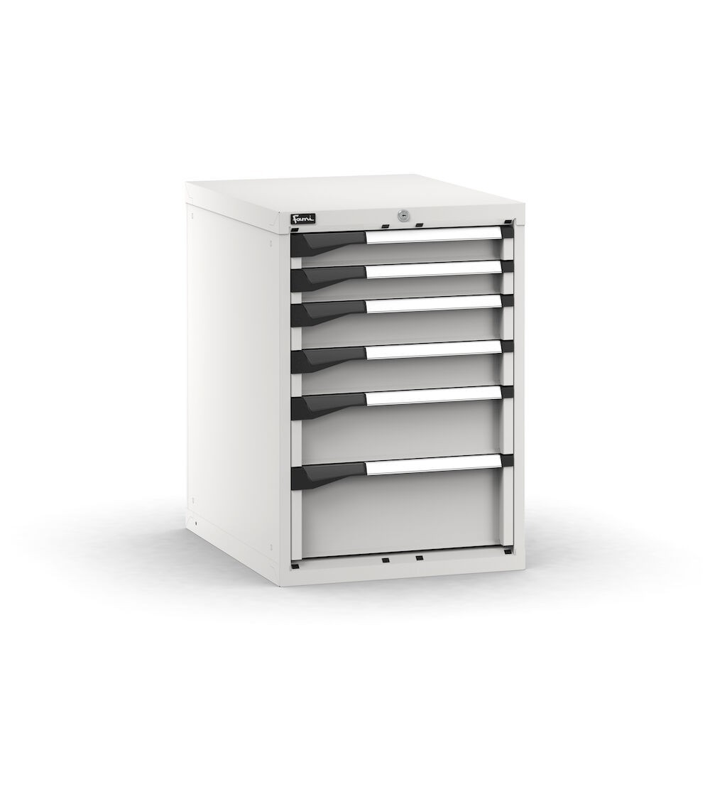 Blocco cassettiera da banco, 6 cassetti  2x75 2x100 1x150 1x200, L561 x P726 x H800 mm