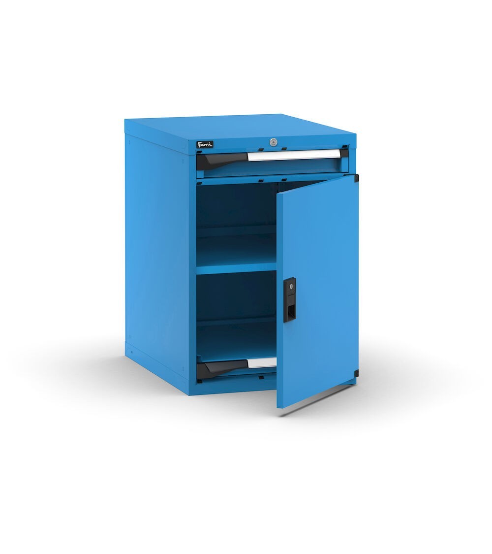 Armadietto portautensili con porta a battente, 1 cassetto,1 piano regolabile, 1 piano estraibile, L561 x P726 x H800 mm