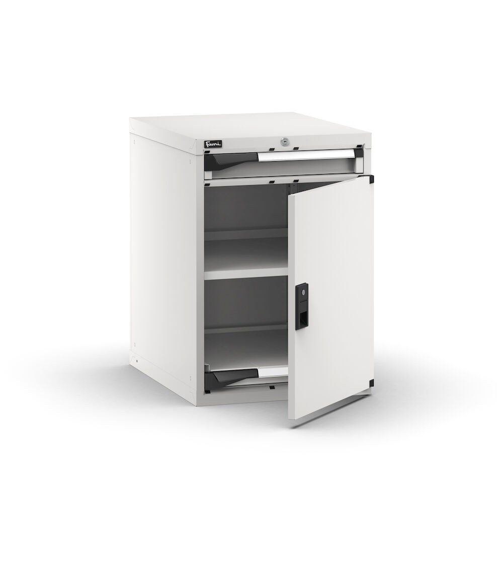 Armadietto portautensili con porta a battente, 1 cassetto,1 piano regolabile, 1 piano estraibile, L561 x P726 x H800 mm