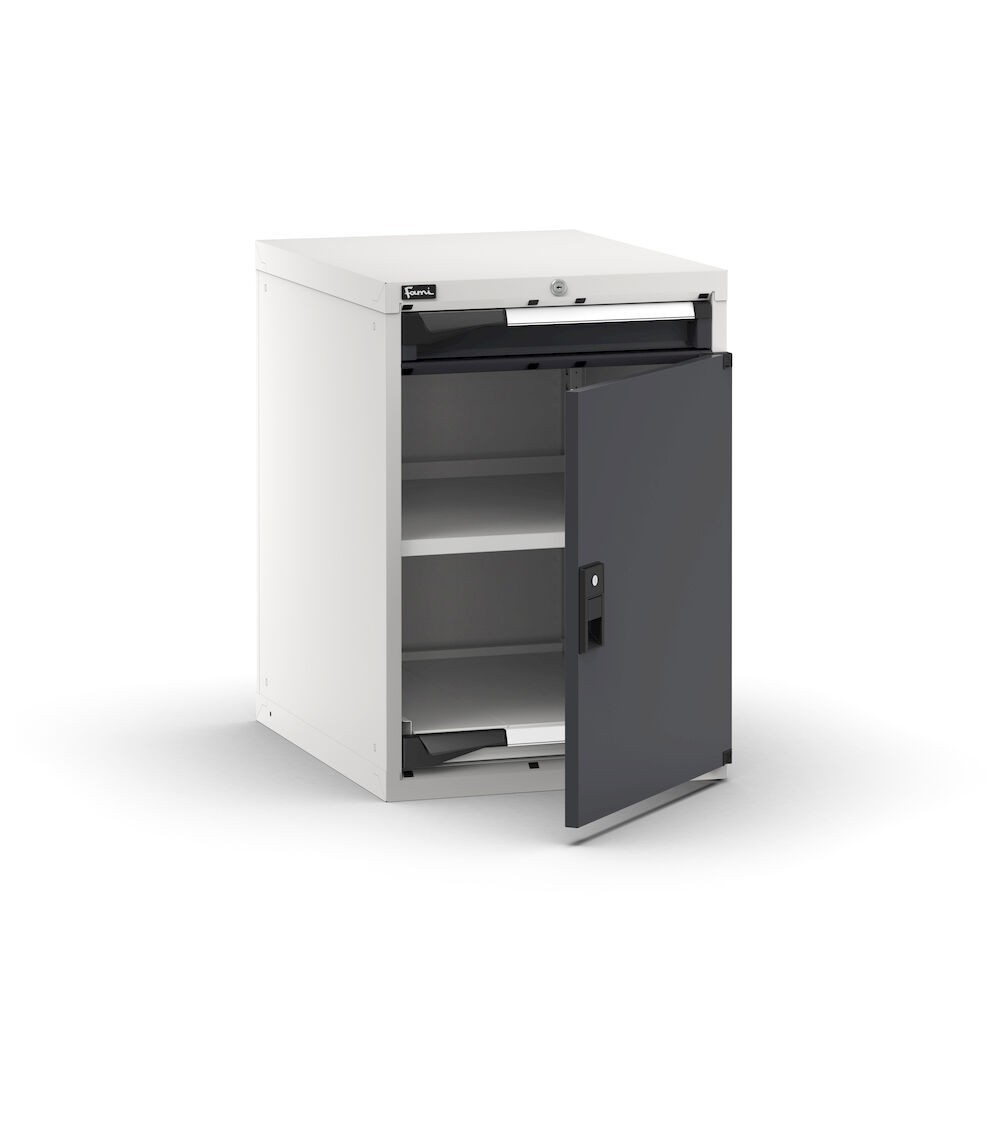 Armadietto portautensili con porta a battente, 1 cassetto,1 piano regolabile, 1 piano estraibile, L561 x P726 x H800 mm