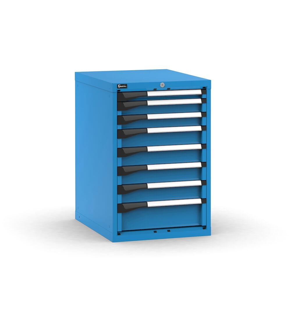 Blocco cassettiera da banco, 8 cassetti 1x50 2x75 4x100 1x150, L561 x P726 x H850 mm