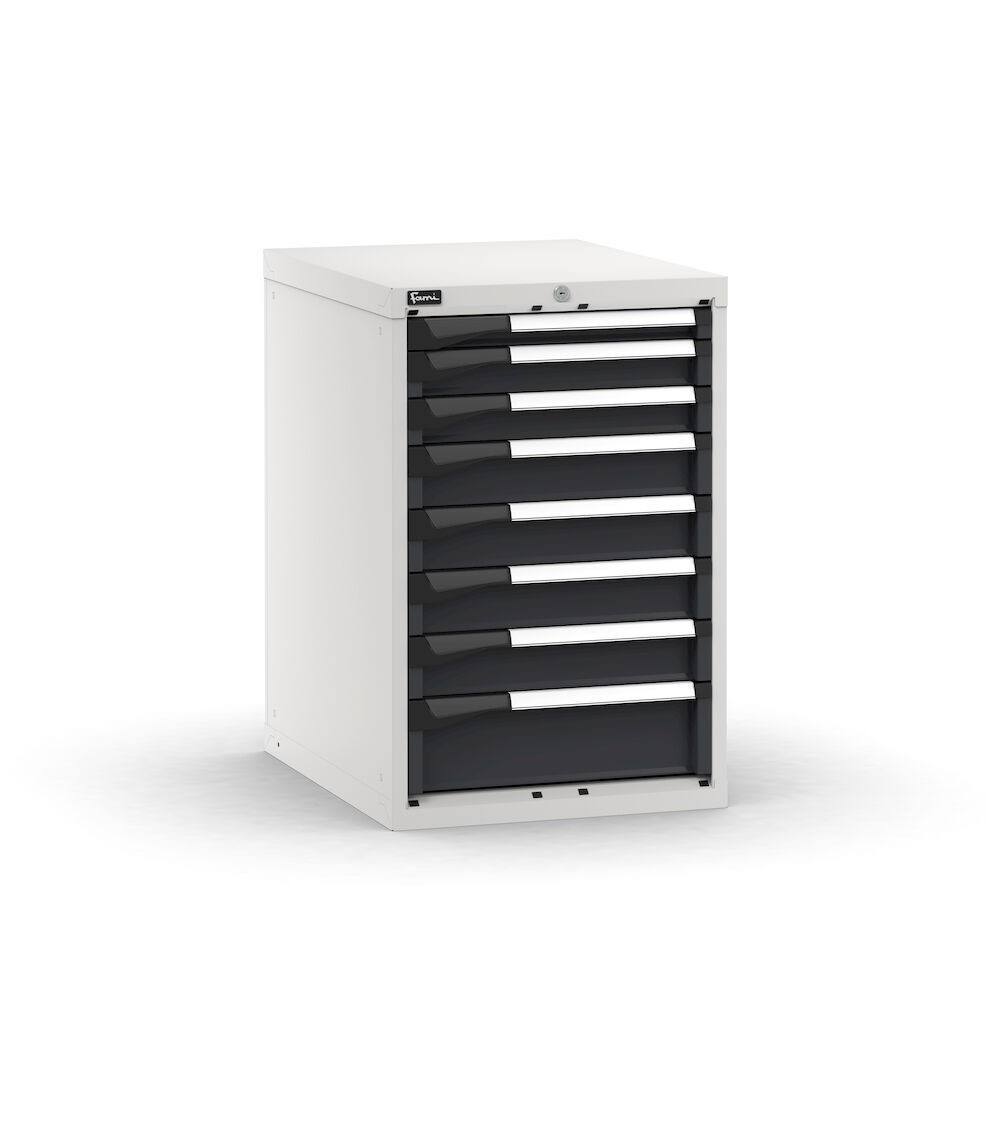 Blocco cassettiera da banco, 8 cassetti 1x50 2x75 4x100 1x150, L561 x P726 x H850 mm