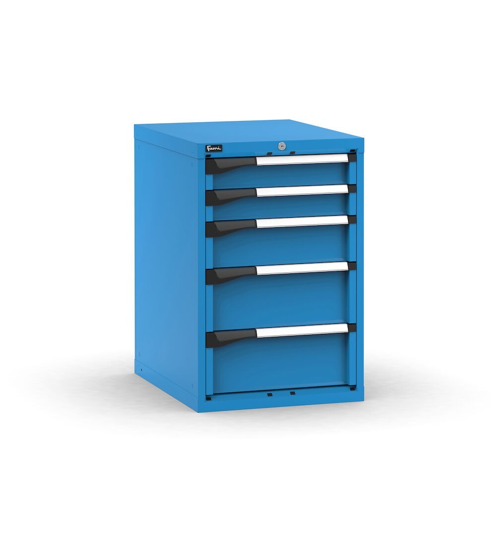 Blocco cassettiera da banco, 5 cassetti 2x100 1x150 2x200, L561 x P726 x H850 mm