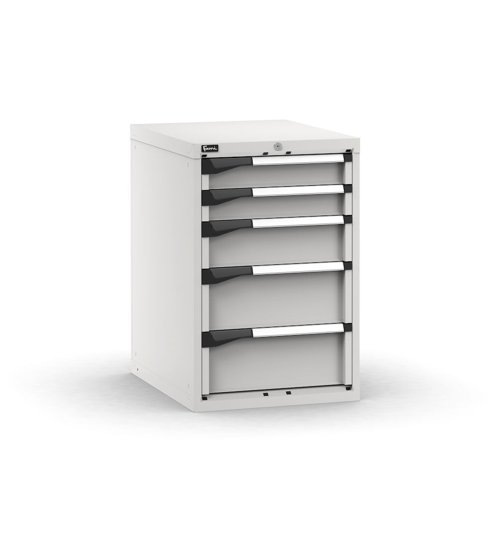 Blocco cassettiera da banco, 5 cassetti 2x100 1x150 2x200, L561 x P726 x H850 mm