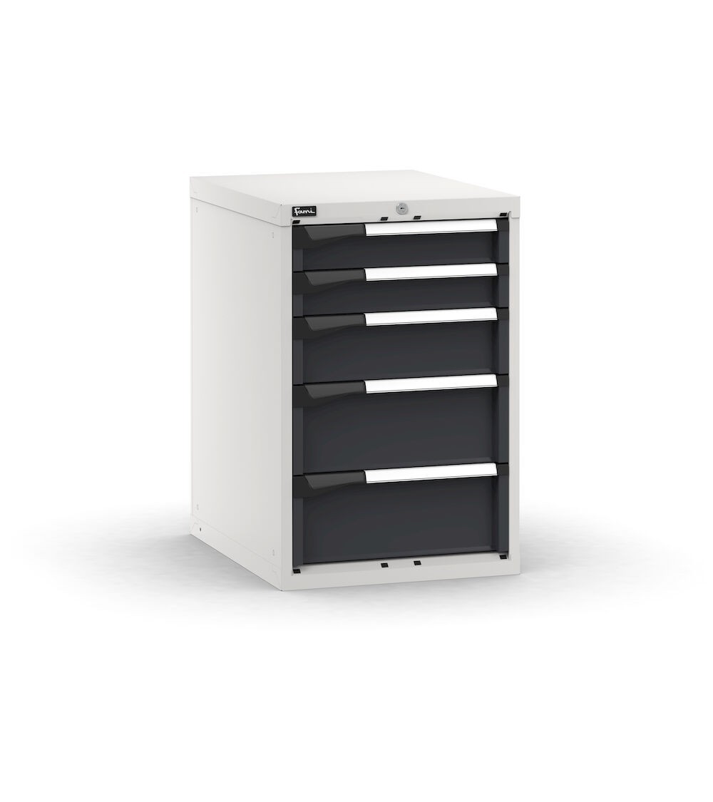 Blocco cassettiera da banco, 5 cassetti 2x100 1x150 2x200, L561 x P726 x H850 mm