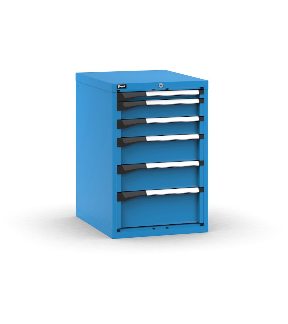 Blocco cassettiera da banco, 6 cassetti  1x50 2x100 2x150 1x200, L561 x P726 x H850 mm