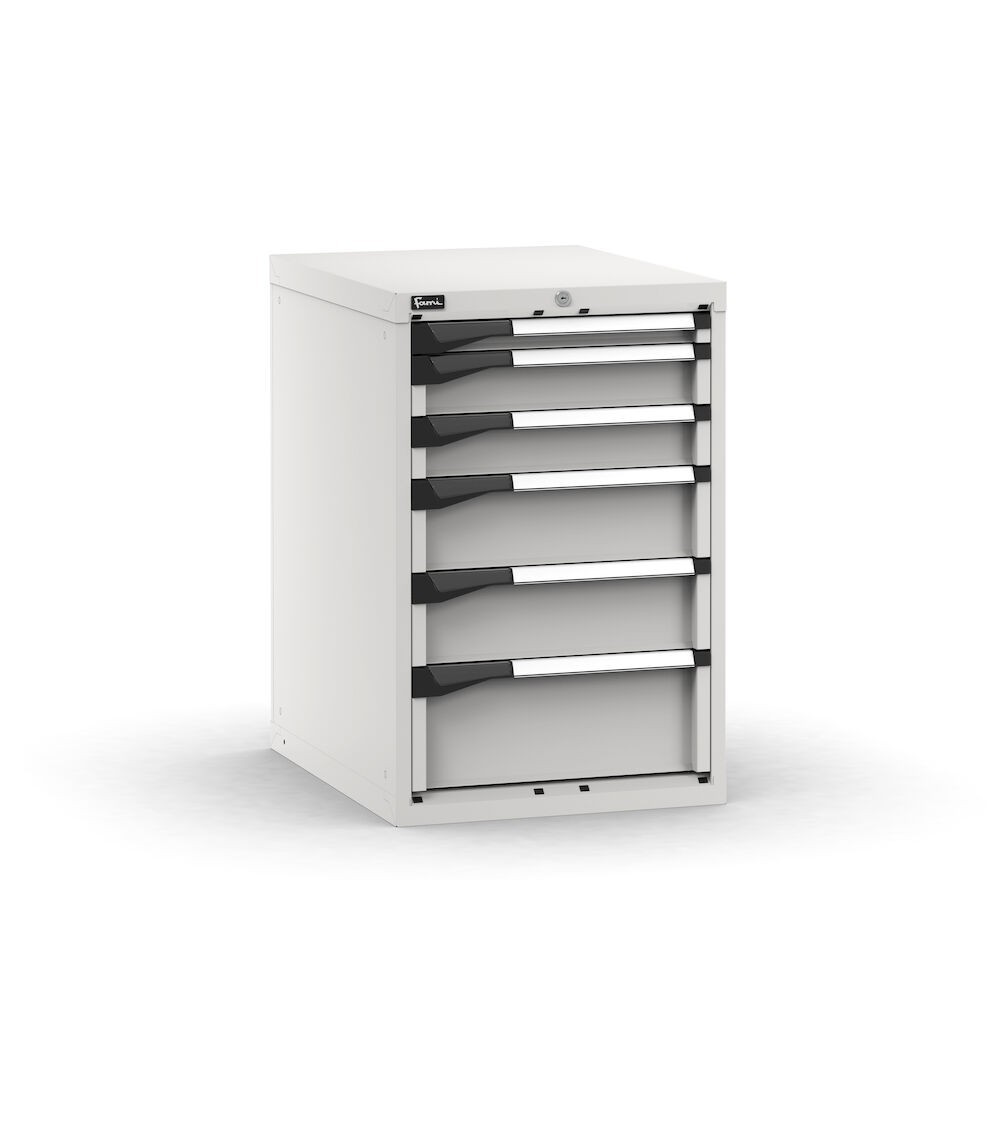 Blocco cassettiera da banco, 6 cassetti  1x50 2x100 2x150 1x200, L561 x P726 x H850 mm