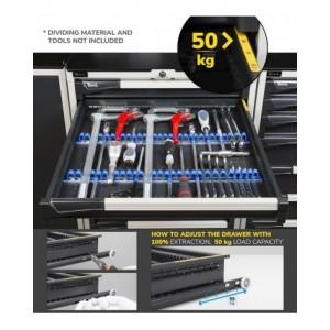 Blocco cassettiera da banco, 5 cassetti 1x50 2x100 1x200 1x300, L561 x P726 x H850 mm