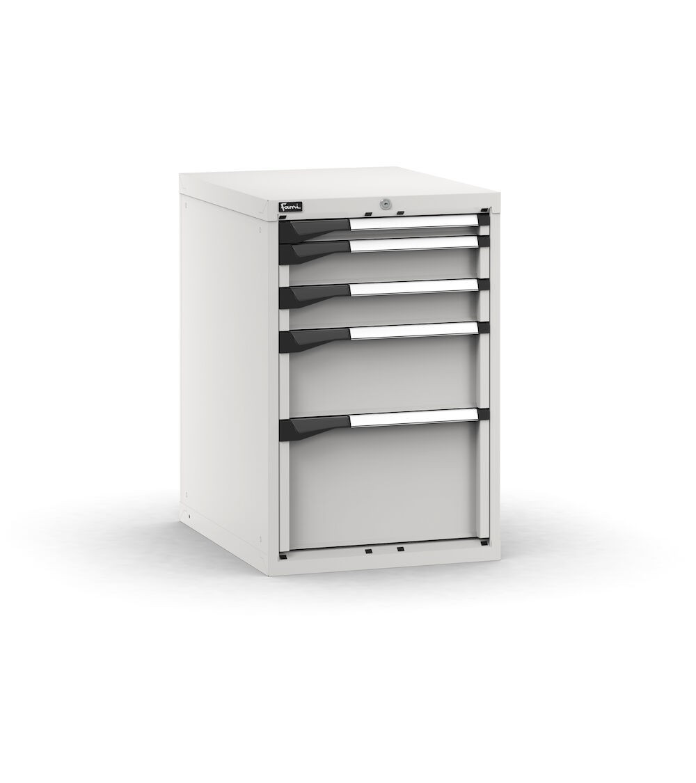 Blocco cassettiera da banco, 5 cassetti 1x50 2x100 1x200 1x300, L561 x P726 x H850 mm