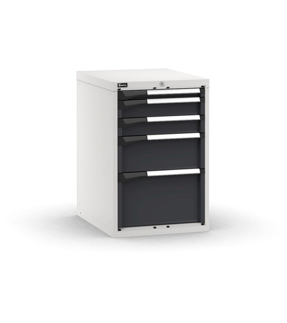 Blocco cassettiera da banco, 5 cassetti 1x50 2x100 1x200 1x300, L561 x P726 x H850 mm