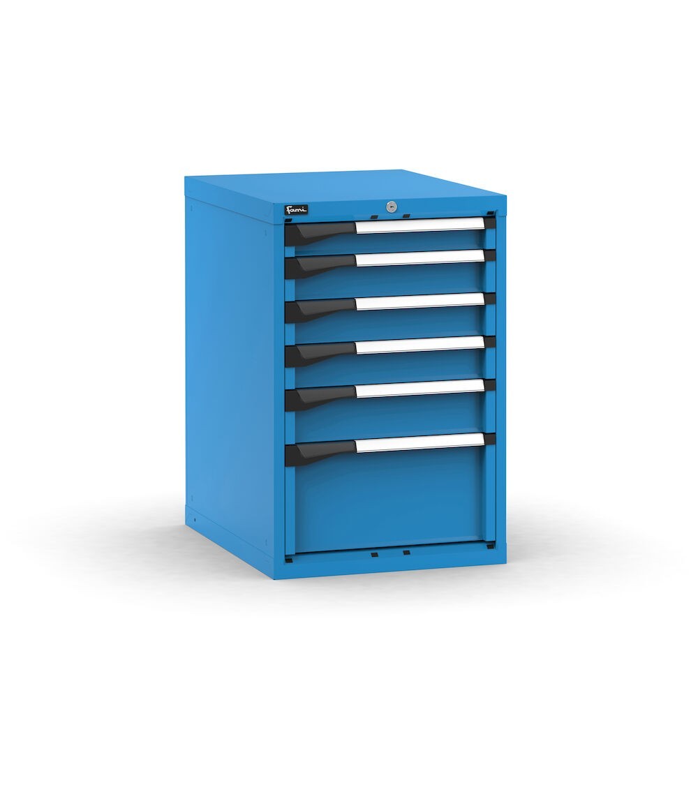 Blocco cassettiera da banco, 6 cassetti  1x75 3x100 1x125 1x250, L561 x P726 x H850 mm