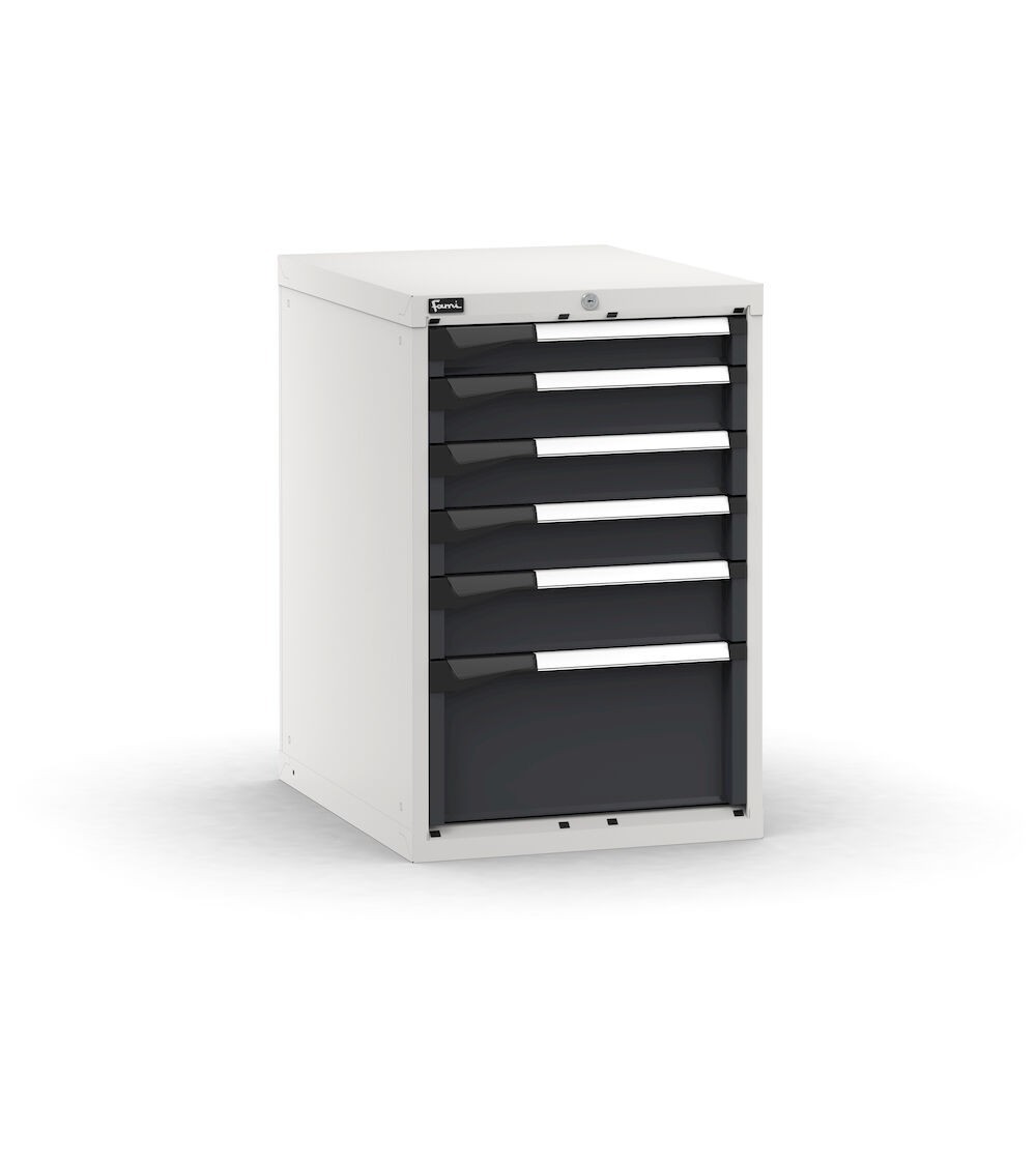 Blocco cassettiera da banco, 6 cassetti  1x75 3x100 1x125 1x250, L561 x P726 x H850 mm