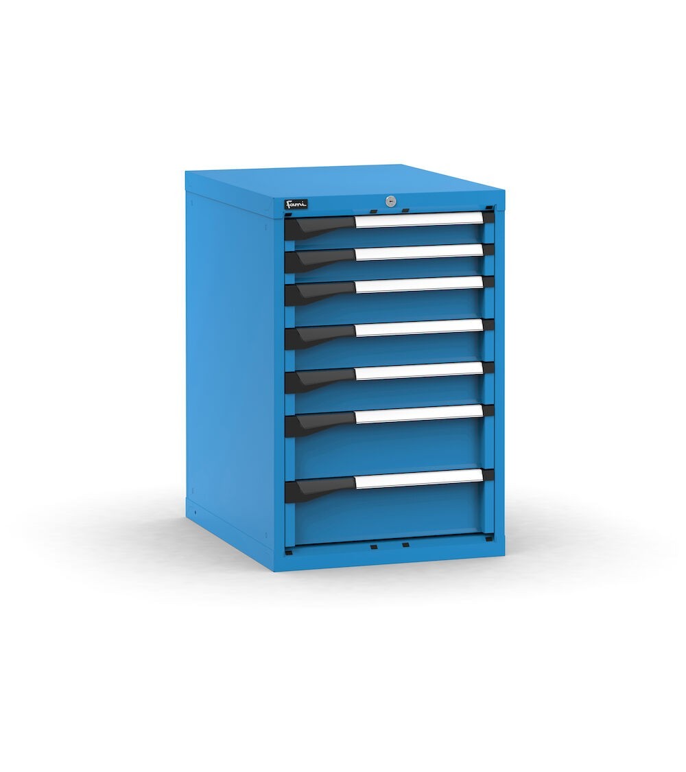 Blocco cassettiera da banco, 7 cassetti 2x75 3x100 2x150, L561 x P726 x H850 mm