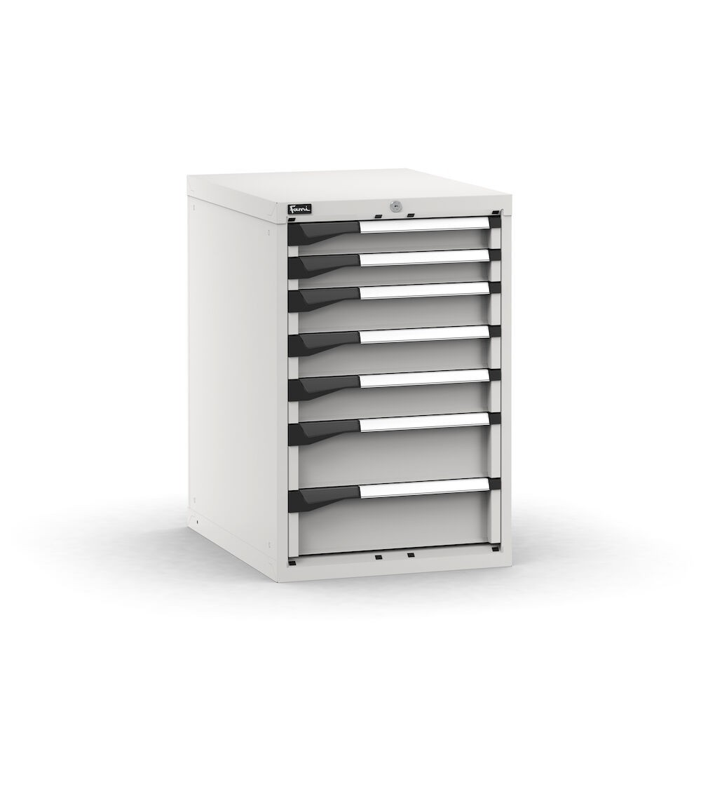 Blocco cassettiera da banco, 7 cassetti 2x75 3x100 2x150, L561 x P726 x H850 mm