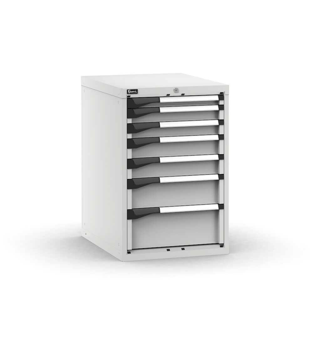 Blocco cassettiera da banco, 7 cassetti 1x50 2x75 2x100 1x150 1x200, L561 x P726 x H850 mm