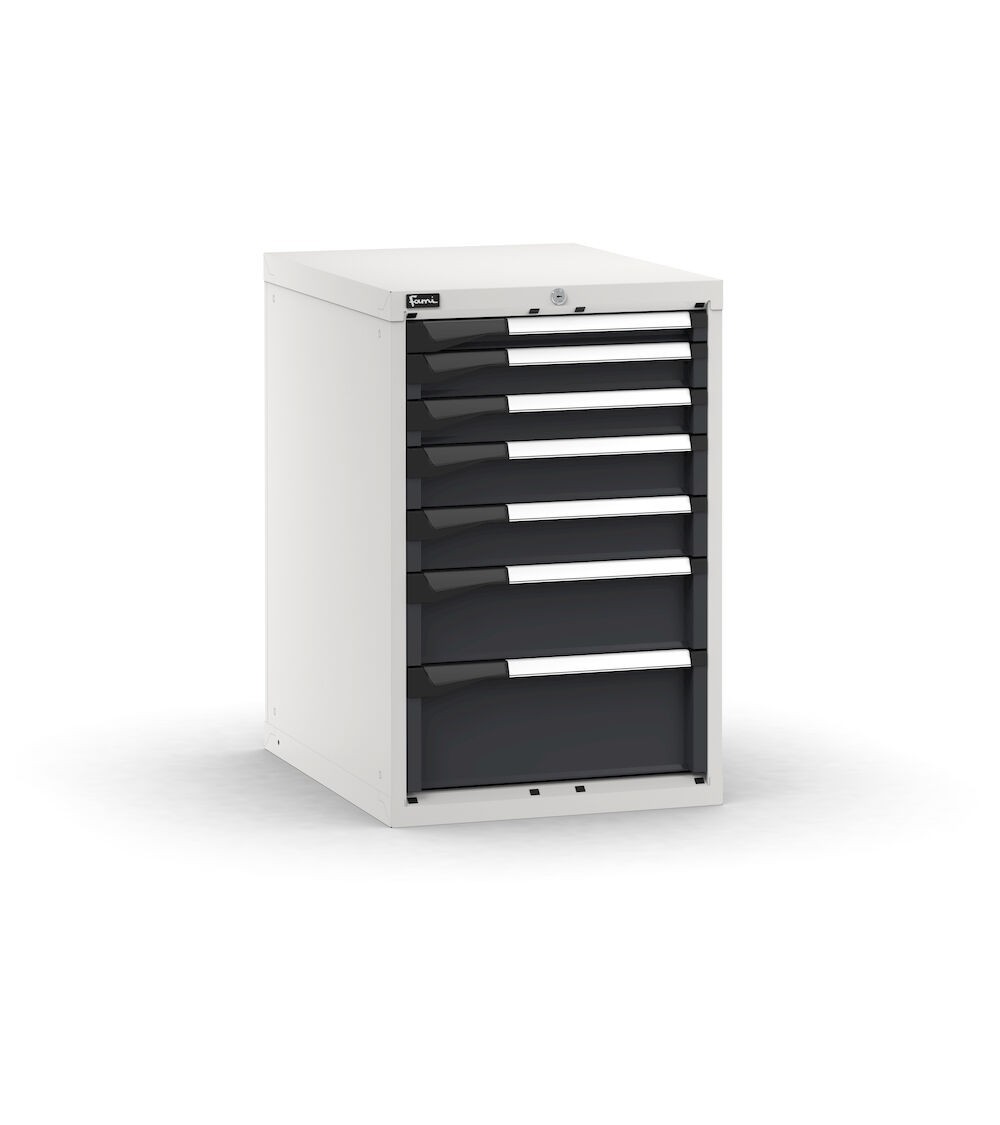Blocco cassettiera da banco, 7 cassetti 1x50 2x75 2x100 1x150 1x200, L561 x P726 x H850 mm