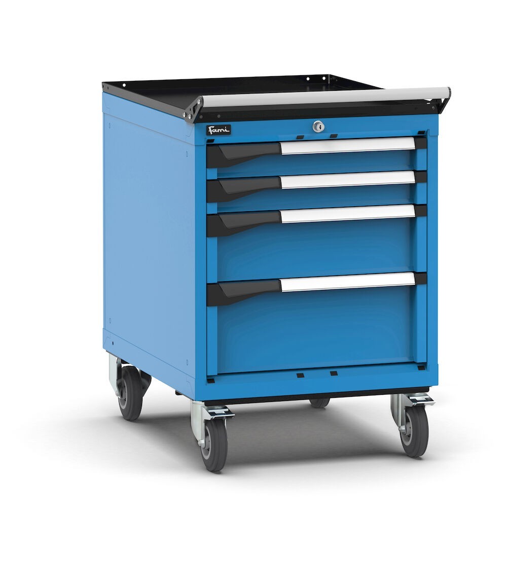 Cassettiera porta attrezzi con ruote, 4 cassetti 2x75 1x150 1x200, L561 x P726 x H822 mm