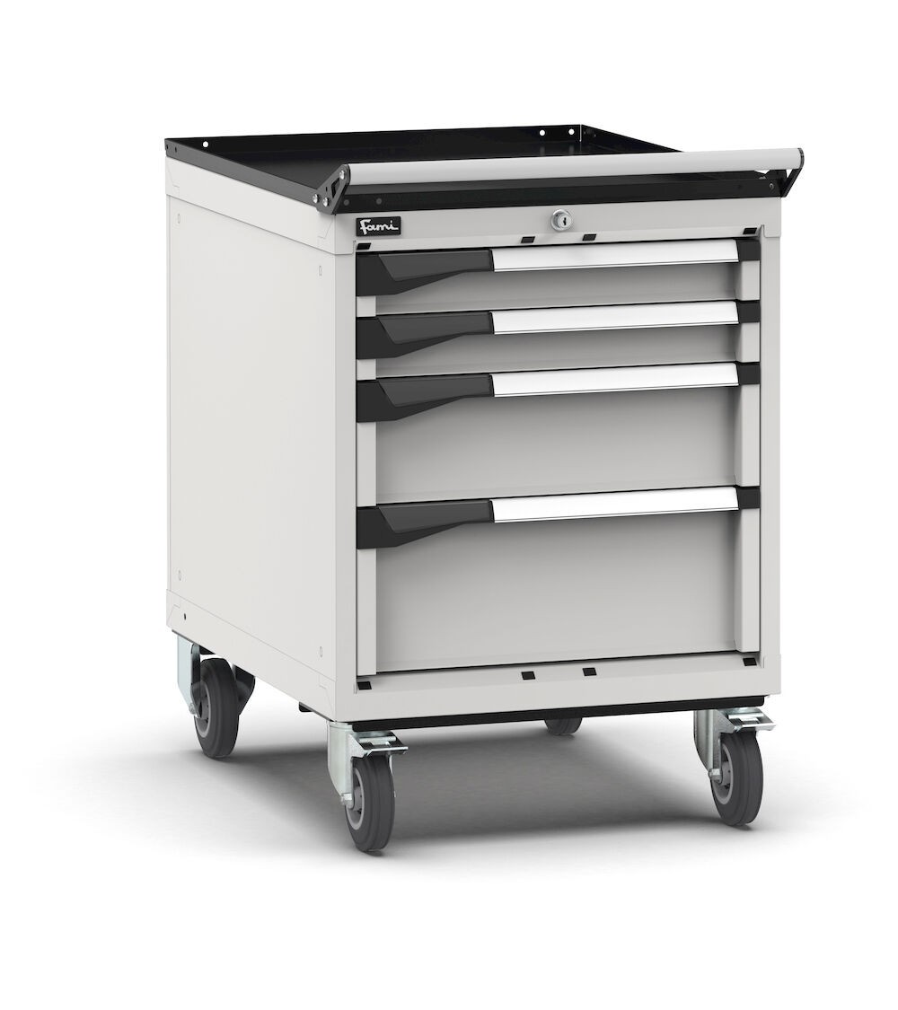 Cassettiera porta attrezzi con ruote, 4 cassetti 2x75 1x150 1x200, L561 x P726 x H822 mm