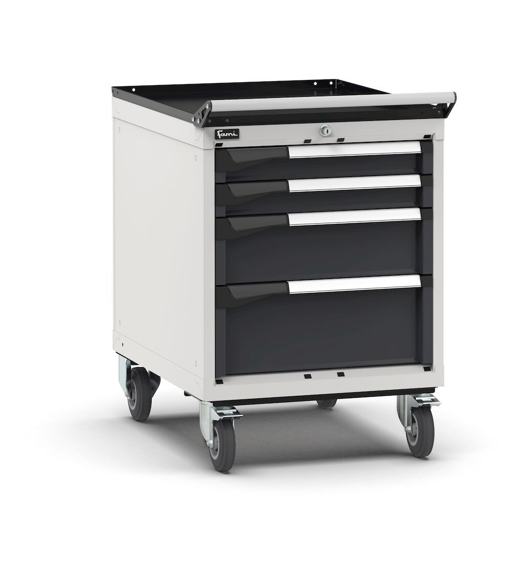 Cassettiera porta attrezzi con ruote, 4 cassetti 2x75 1x150 1x200, L561 x P726 x H822 mm