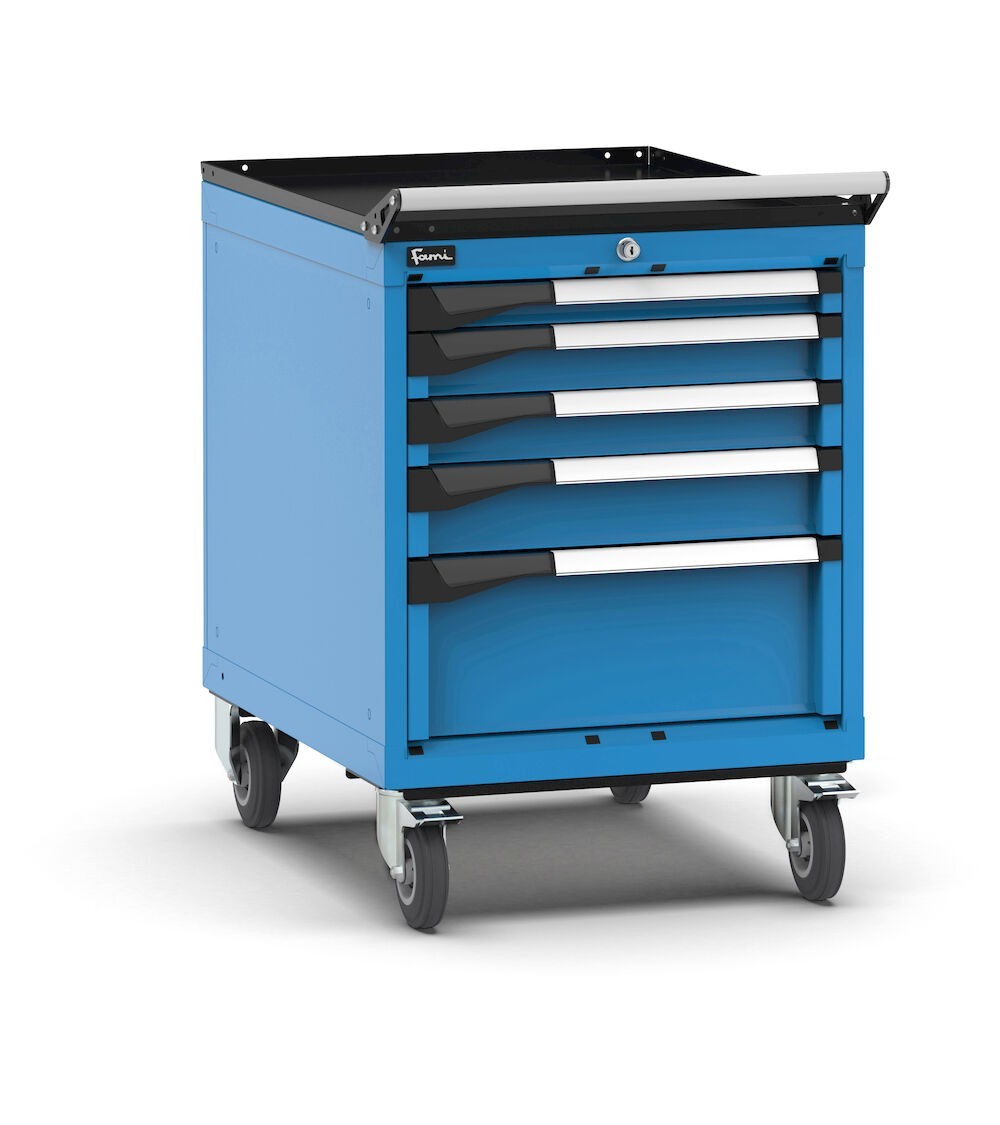 Cassettiera porta attrezzi con ruote, 5 cassetti 1x50 2x75 1x100 1x200, L561 x P726 x H822 mm