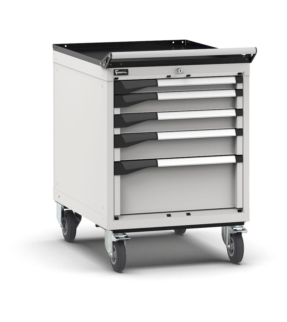 Cassettiera porta attrezzi con ruote, 5 cassetti 1x50 2x75 1x100 1x200, L561 x P726 x H822 mm